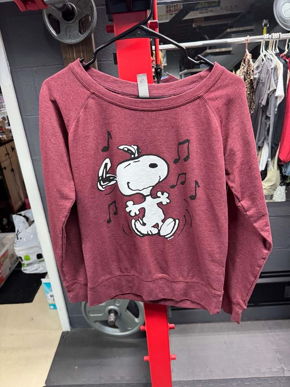 Instant Message Peanuts Snoopy Graphic Lightweight French Terry Wide Neck Pullov
